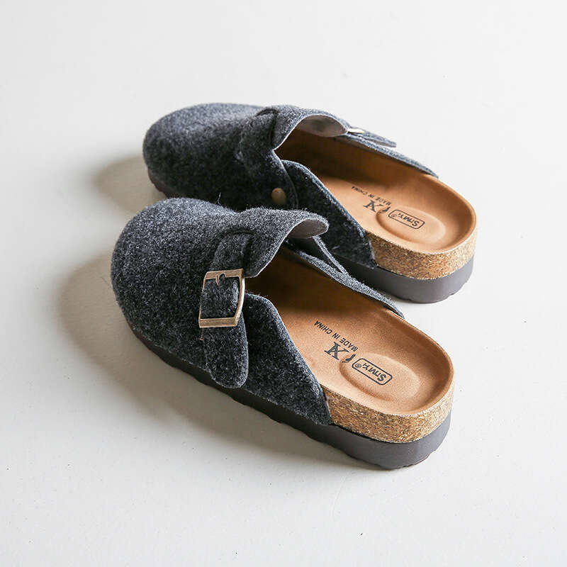Thick soled for women in spring autumn of 2025, with one foot a small lazy person, wearing half slippers and cork Boken shoes on the outside