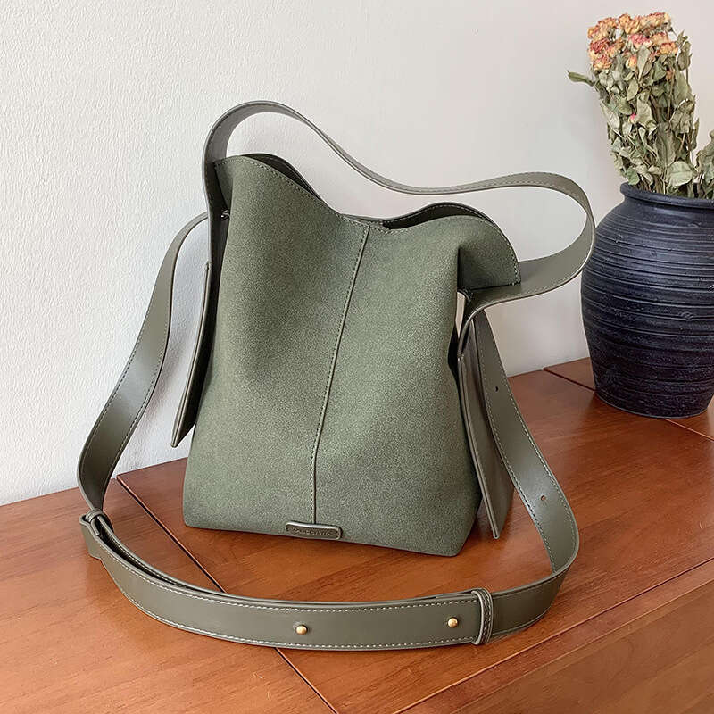 Women's Bags handbag Autumn and winter new niche design high-end tote women's large capacity soft frosted leather hanging ear bucket bag