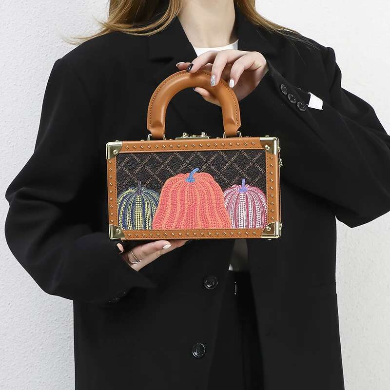 Genuine Leather Women Handbags Evening Top Handle Satchel Crossbody Bag Small Hard Purse Pumpkin Box Bags
