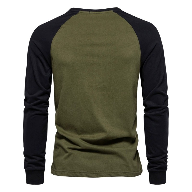 Men's Color Block Long Sleeve T Shirt Crew Neck Casual Basic Fall Tee Tops m082