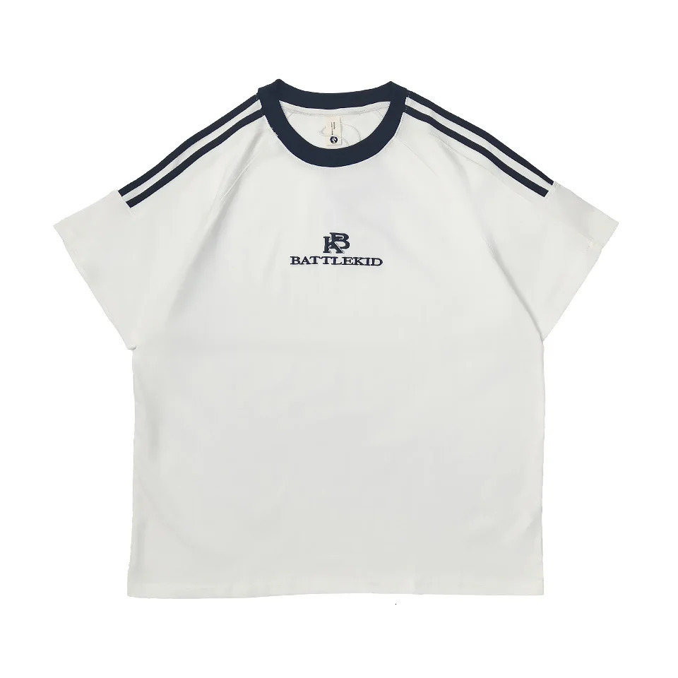 Retro contrasting striped patchwork Tshirt mens casual loose cotton top short sleeved couple oversized 5 colors 250312