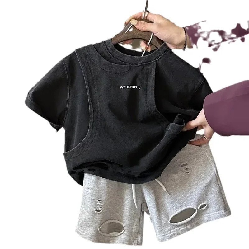 2025 Spring Summer Kids Shirts Boy Fashion Korean Simple Style Casual Simple Style Cotton Baggy Cool 250311