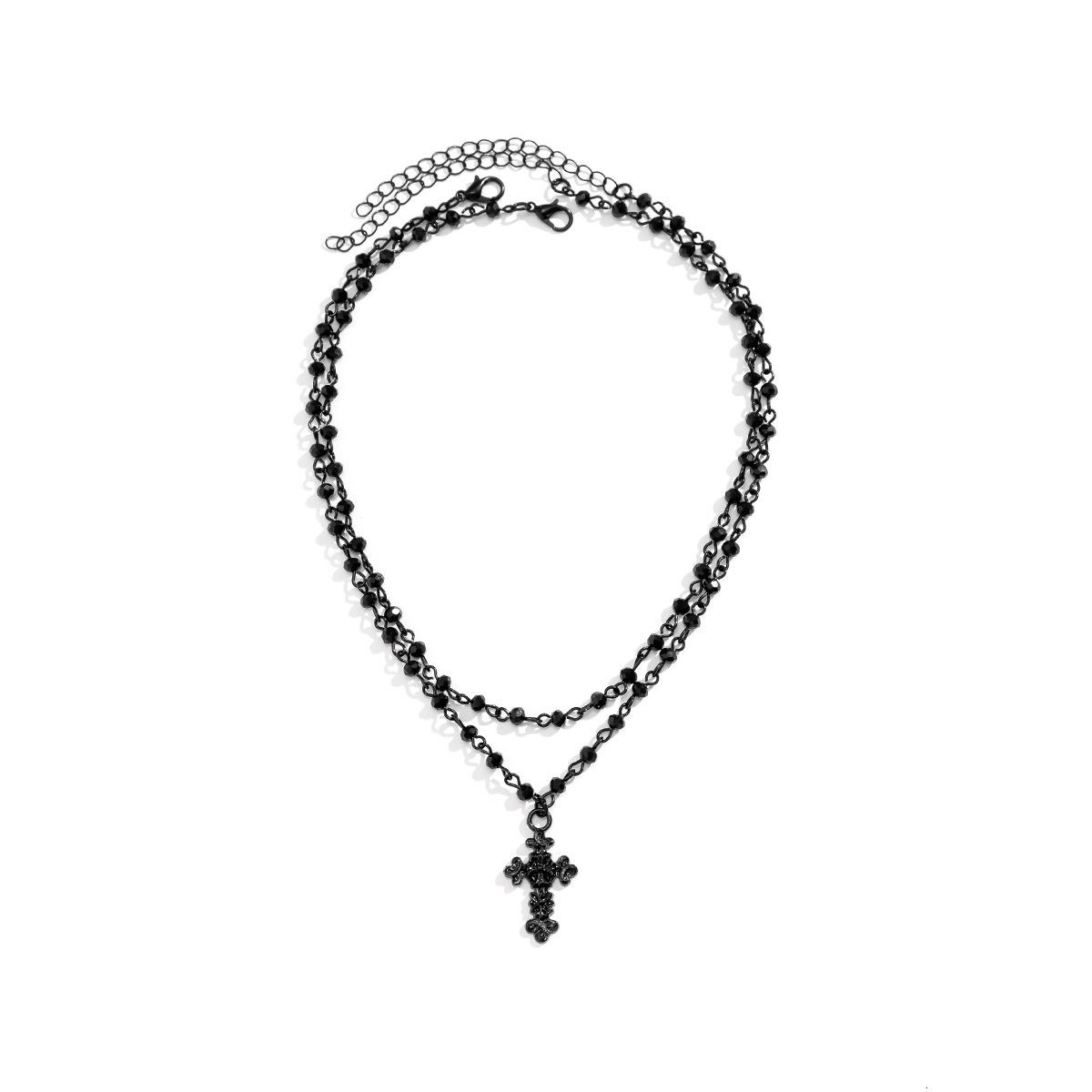 Black Crystal Collar Punk Layered Cross Pendant Clavicle Chain Halloween Dark Wind Necklace Jewelry for Women