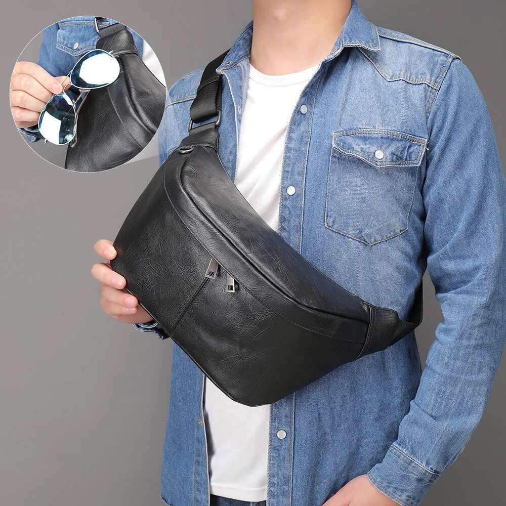MVA Men's Leather Waist Packs Travel For Men Belt Phone Bag 7.9'' ipad Black Fanny Pack Designer New 9059