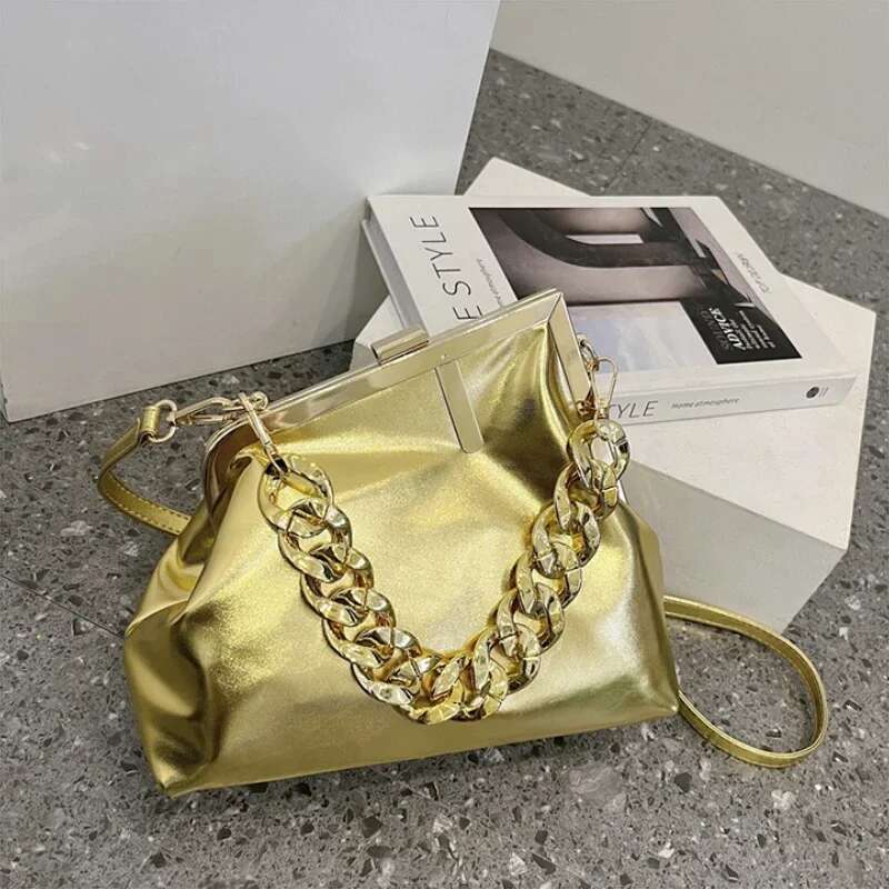Designer Bag: Chic Women's Crossbody, Gold Chain hot Bag, Shiny Leather Fashion Crossbody Bag for Daily Use