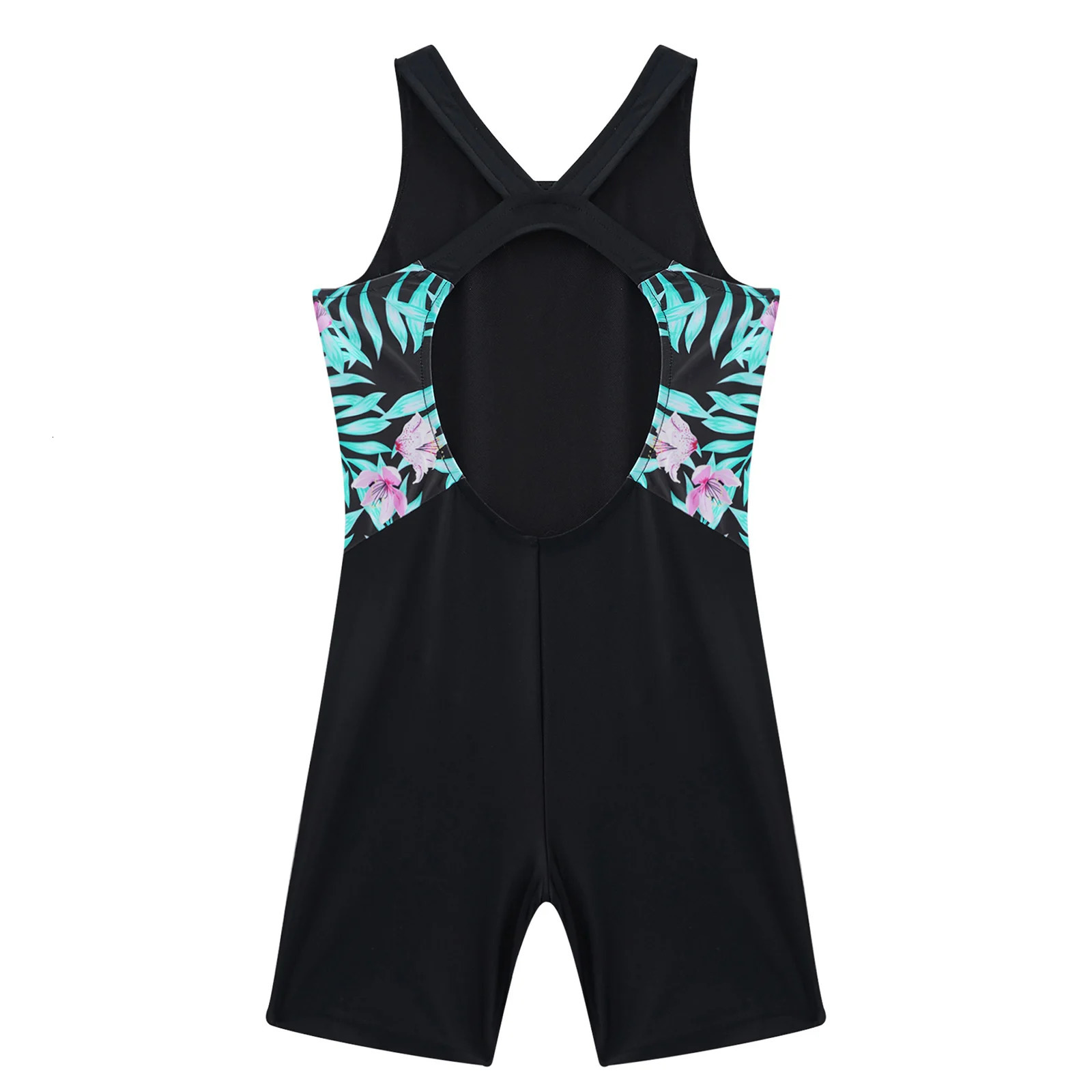 Kids Girls One-piece Swimwear Summer Sleeveless Open Back Print Short Jumpsuit Bodysuit for Beach Pool Swimming Bathing Suit 250311