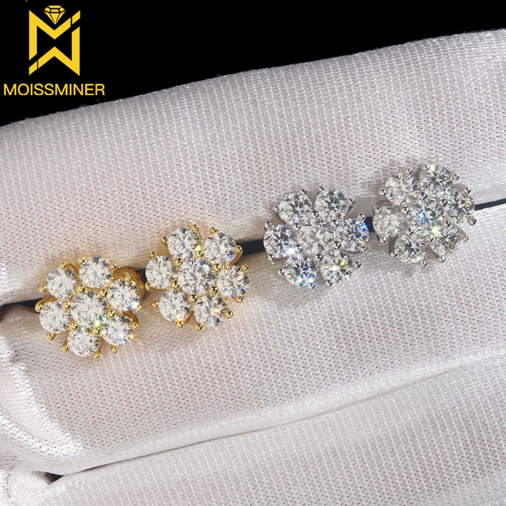 11mm S925 Silver Moissanite Earrings Flower Earrings Iced Out Hip Hop Jewelry Earrings For Women Pass Diamonds Tester