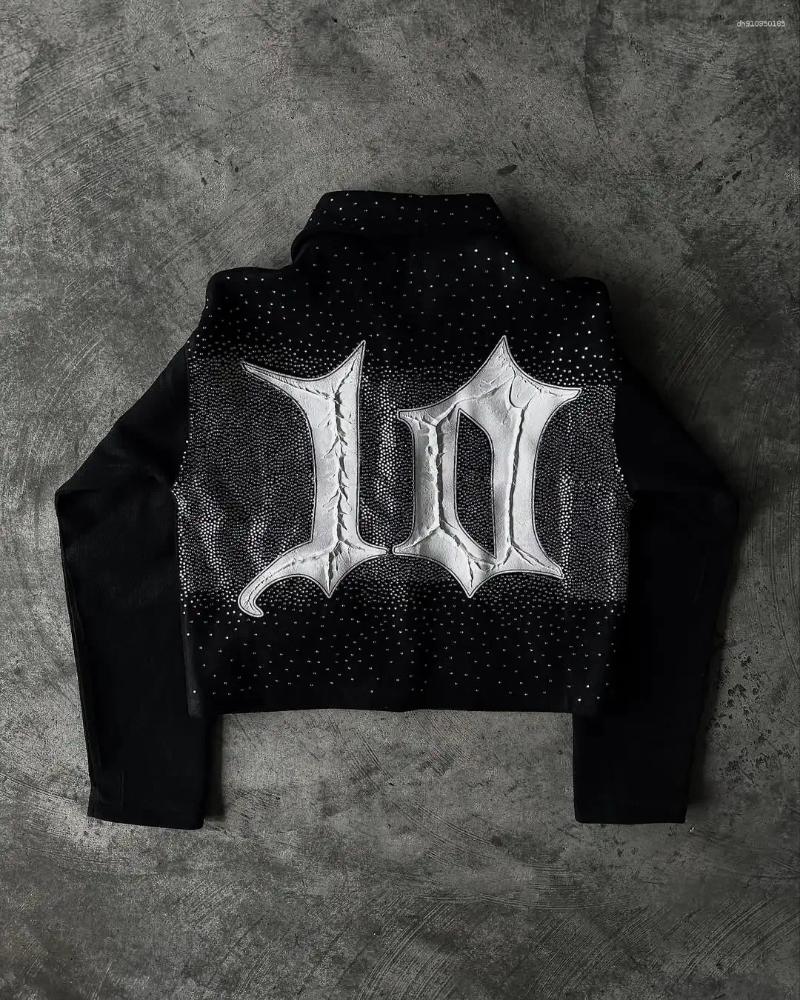 Men's Jackets Tenthseries Y2K Coats Mens Womens Hip Hop Letters Patch Embroidery Rhinestones Oversized Casual Clothes