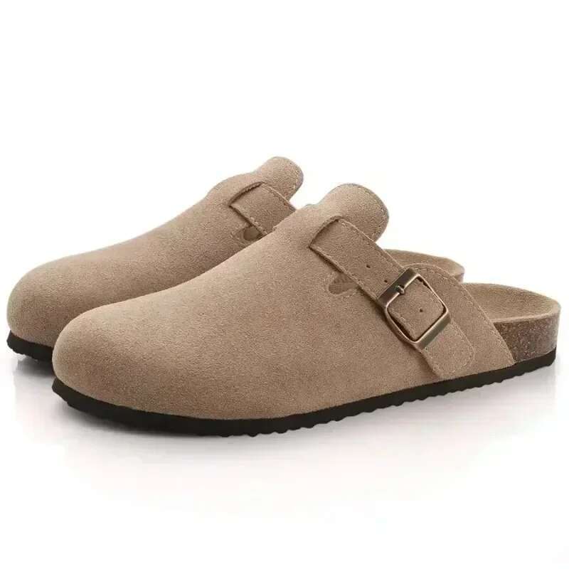 Shoes Closed Toe Slippers Cow Suede Leather Clogs Women's Sandals Retro Fashion Garden Mule Clog Slide New