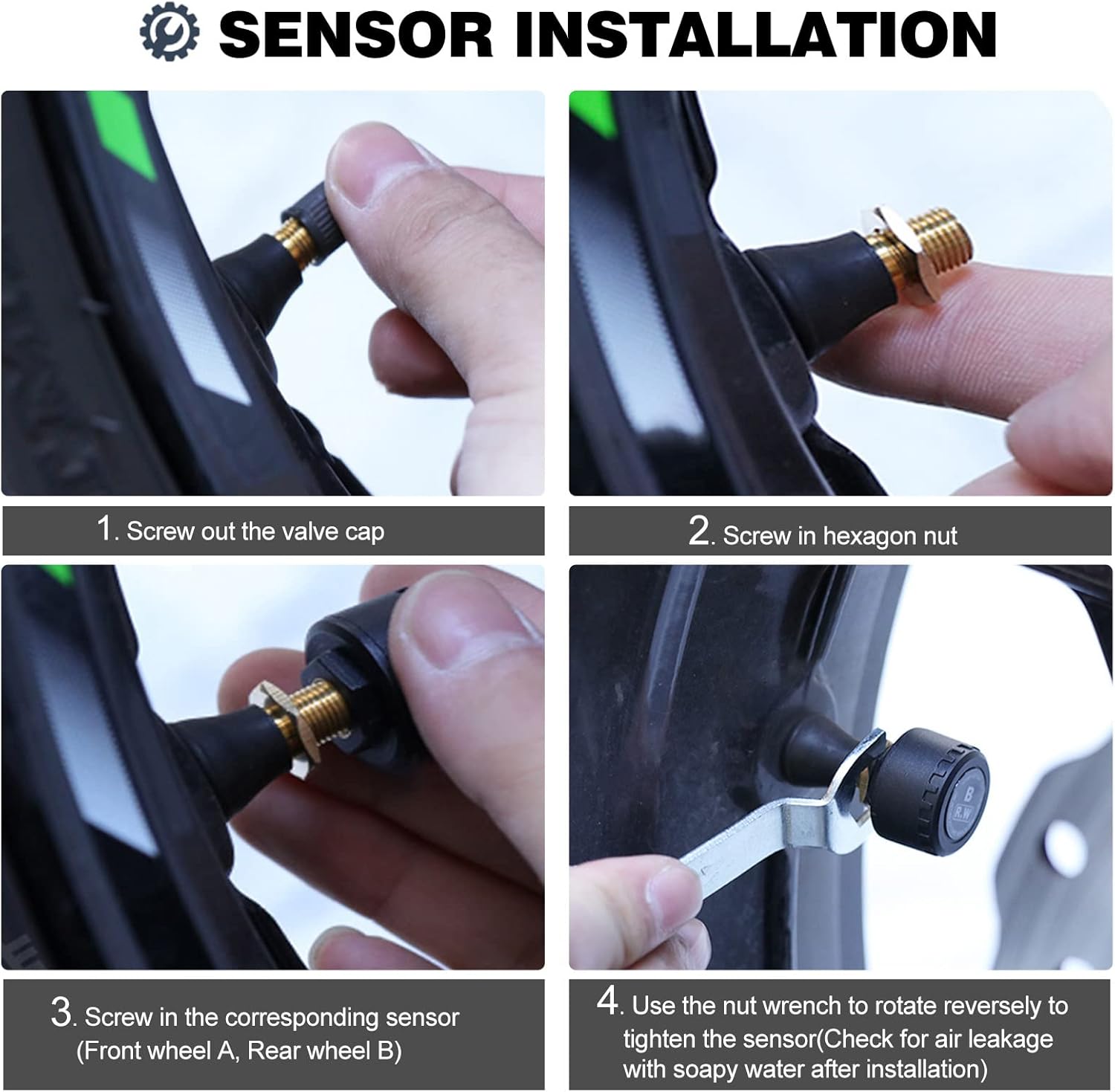 Motorcycle TPMS wireless tire pressure monitoring system, IP67 waterproof and dustproof wireless belt with 2 external sensors and digital LCD display 