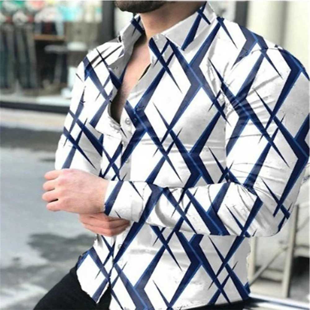 Geometric pattern mens fashion shirt long sleeved slim fit trendy casual top mens clothing graffiti street clothing super large S-5XL W250312