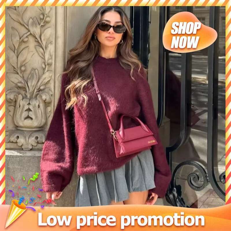 Elegant Fuia Full Sleeve O Neck Sweater Lady Fashion Solid Color Loose Pullover Autumn Winter New Woman Commuter Knitwear