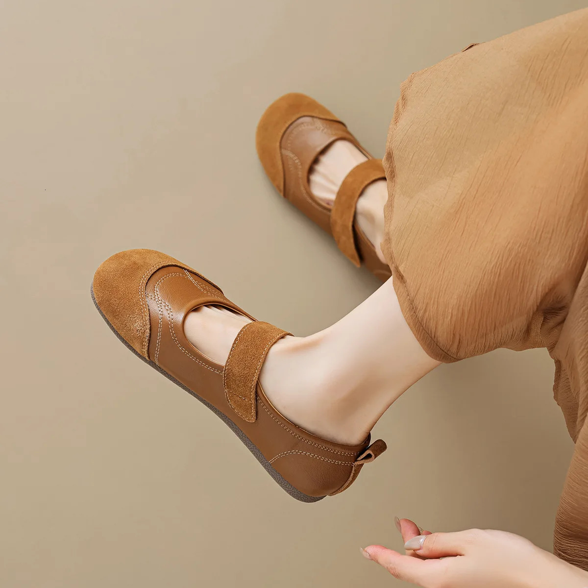 2024 Spring Womens Flat Shoes Korean Style Mary Jane Ladies Casual Leather Flat Boat Shoes Loafers Work and Party Wear 41-43 250305