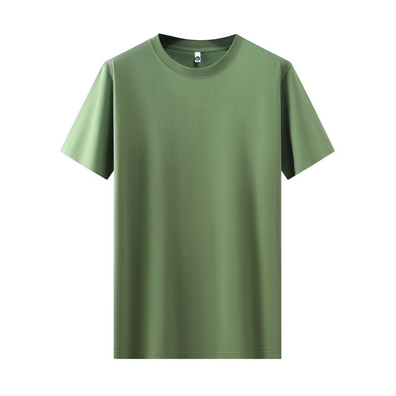 silk solid color short T-shirt for men, skin friendly and cool feeling base shirt, loose half sleeved round neck casual high-end men's clothing p