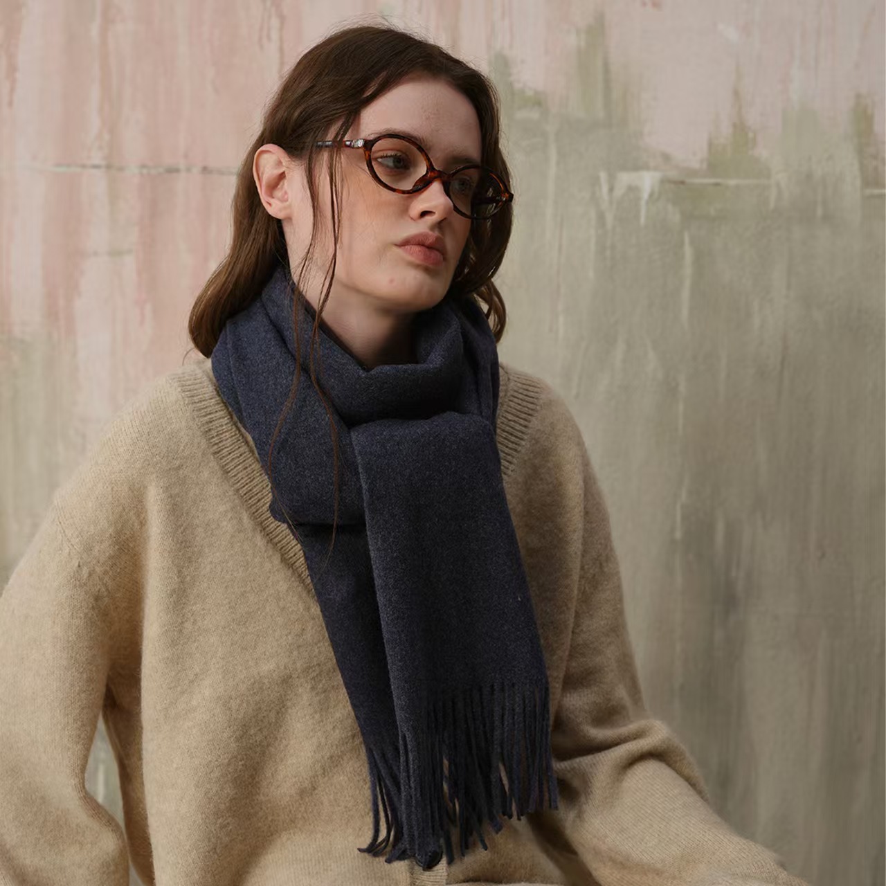 K099 Wool scarf unisex Korean classic high-grade B-match warm solid color tassel scarf female shawl autumn and winter