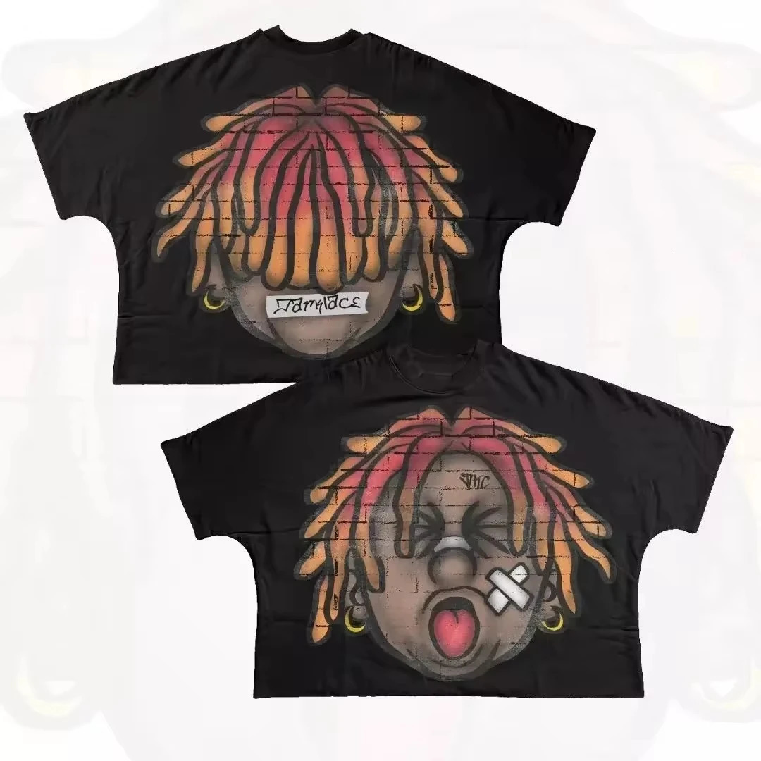 Street clothing Tshirt hiphop fun cartoon graphic printing oversized Harajuku Gothic cotton short sleeved mens 250312