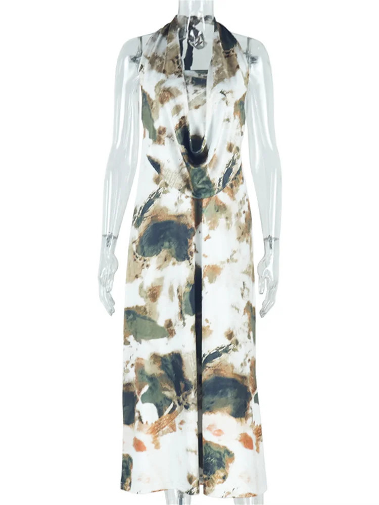 Weird Cat Tie Dye Printed 2piece Womens Bandage Strap Low Neck Tank TopRuffle Skirt Vacation Beach Styye Sexy Set 250312