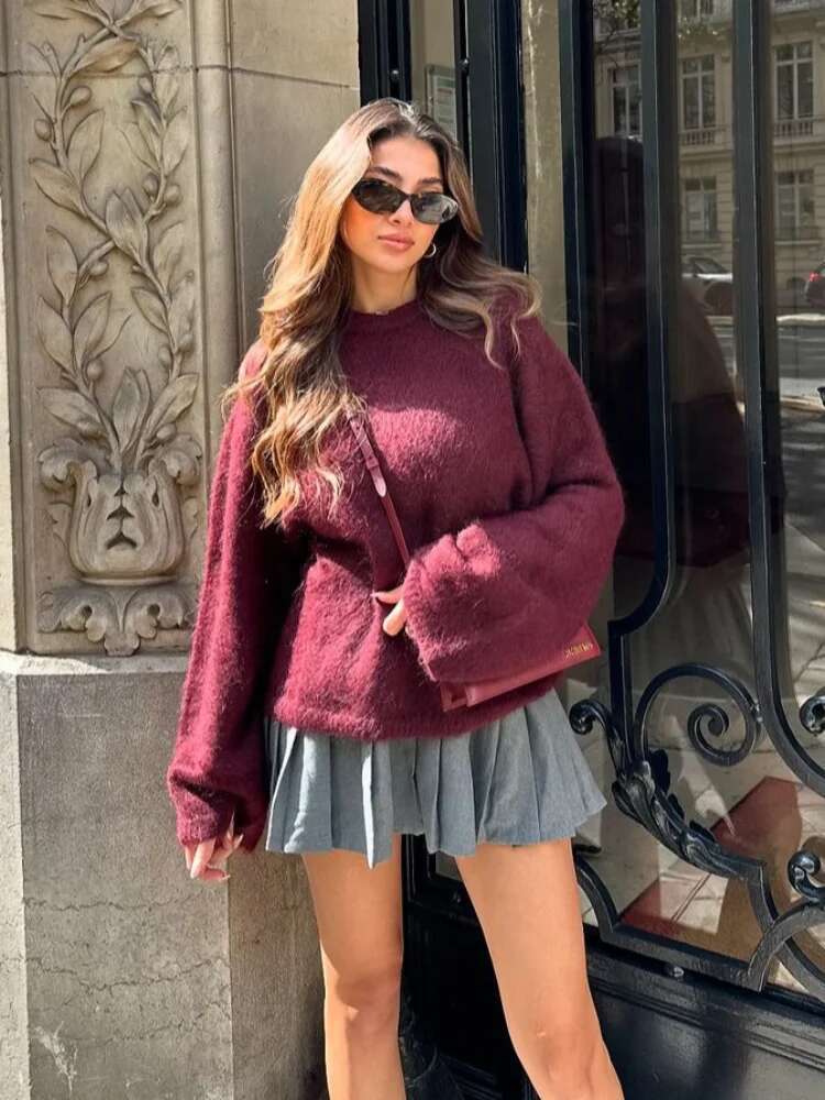 Elegant Fuia Full Sleeve O Neck Sweater Lady Fashion Solid Color Loose Pullover Autumn Winter New Woman Commuter Knitwear