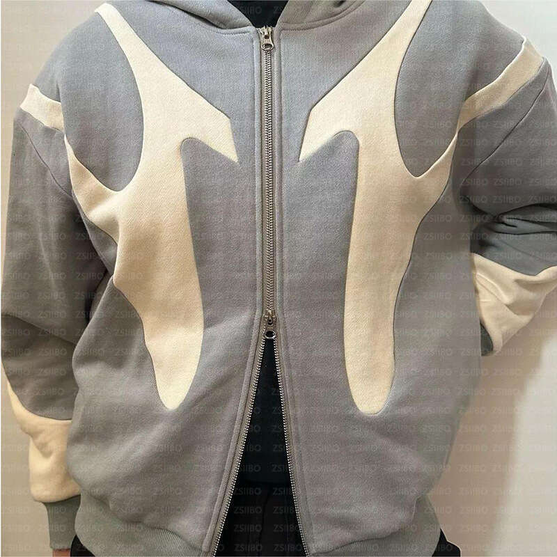 Street Hip Hop Cross Splicing Zipper Y2k Harajuku Coat Hoodie Female
