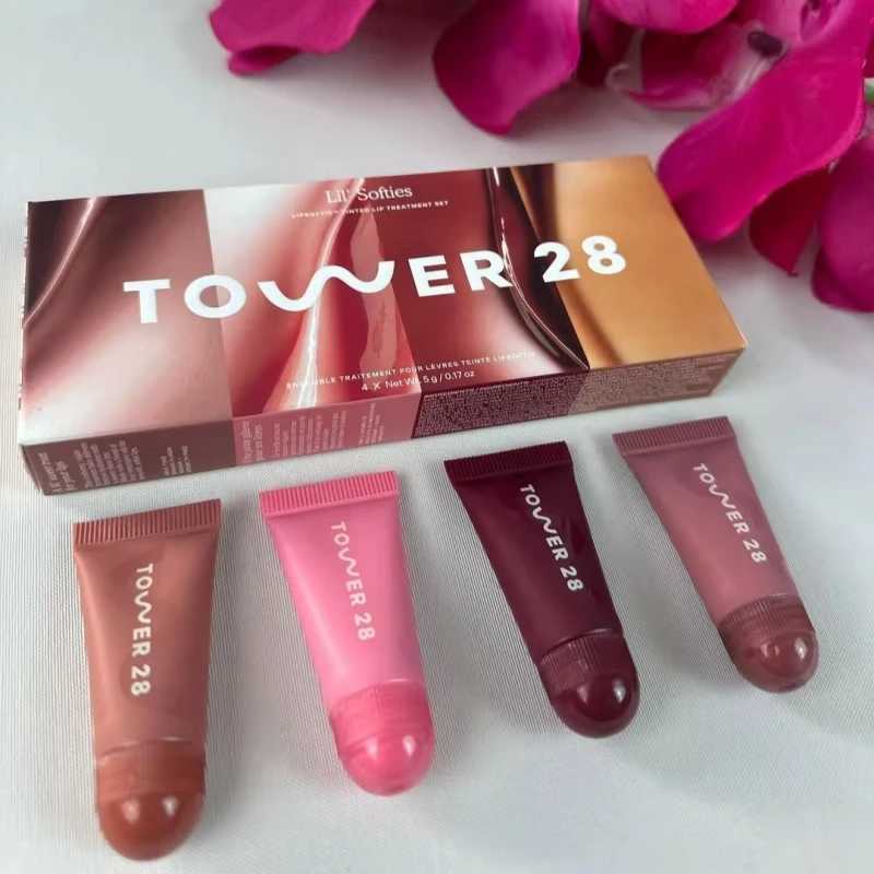 28 Beauty Lip Tint Moisturizing Set 4PCS Moisturizing Lip Glaze Makeup Lip Gloss Plumper Long Lasting Liquid Lipstick 5ml*4 W250312