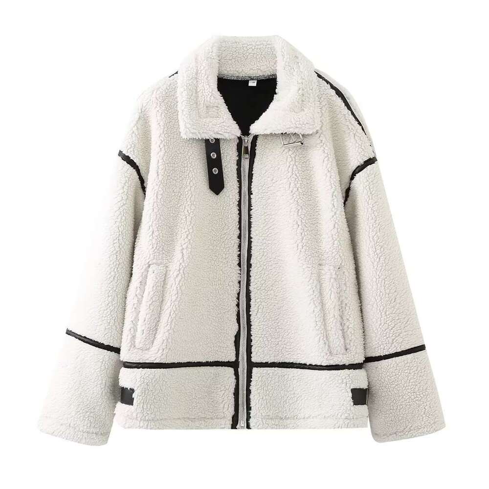 2023 Autumn New Y2k Women's Spliced Lamb Wool One-Piece Jacket, Niche Design Style Jacket
