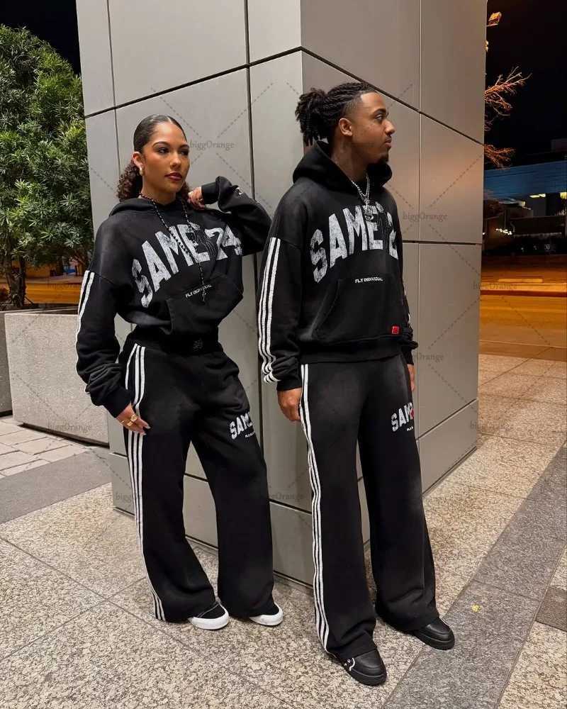 New American couple clothing retro Harajuku Y2K casual super Dalian hoodie fashion version straight width casual pants X250312