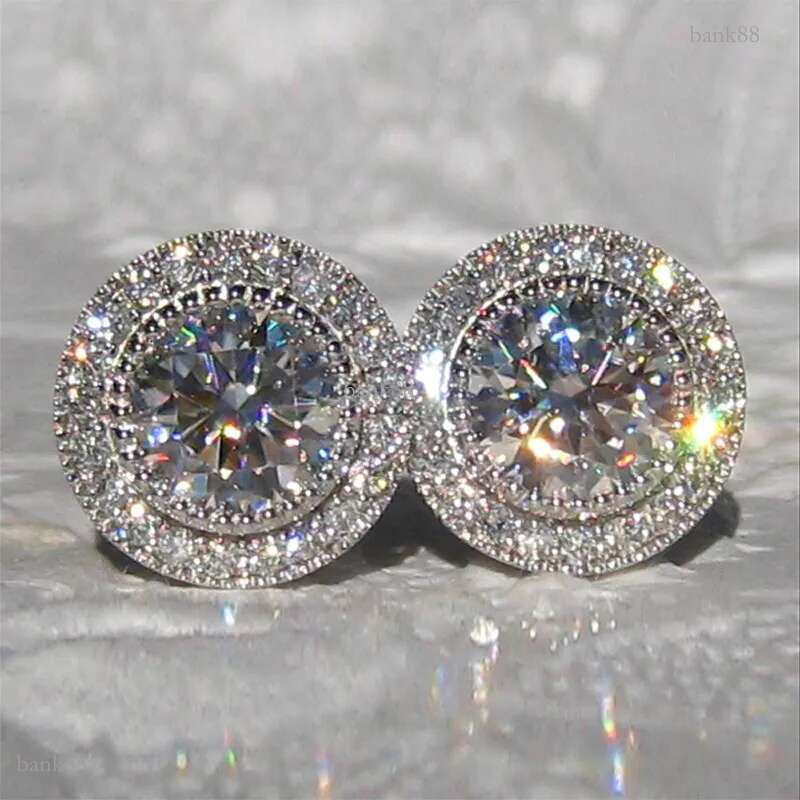 Charming Women Earrings Jewelry 18K White Gold Plaed Sparkling CZ Round Studs Earrings Nice Jewelry