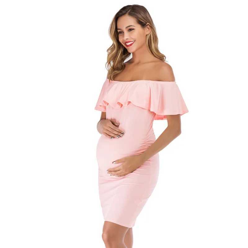 Solid Color Maternity Dresses Women Side Ruched Pregnany Dress Bodycon Pregnant Clothe Casual Mama Short Sleeve Wrap Baby ShowerT250311