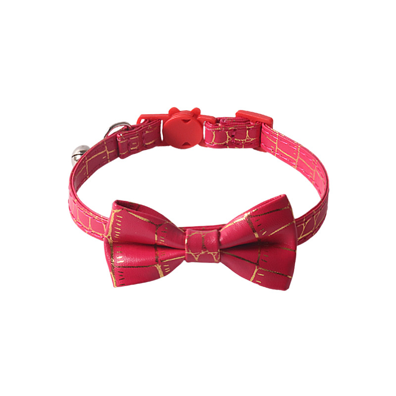 Fashion Cat Collar Cool PU Leather with Bow Tie Detachable Bell Safety Breakaway Gold Stamp Pattern Cat Collar Pet Gift for Boy Girl Cats Puppy Black 