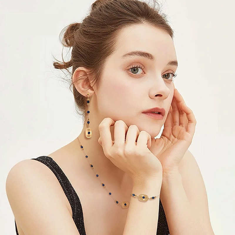 Jewelry set natural lapis lazuli bracelet long tassel earrings womens light luxury high-end feeling non fading necklace W250312