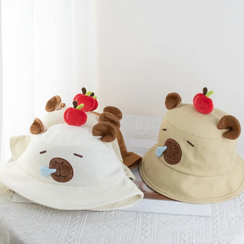 3D Ears Capybara Apple Fishermans Hat for Men and Women Outdoor Leisure Cartoon Cute Sunscreen Basin 250304