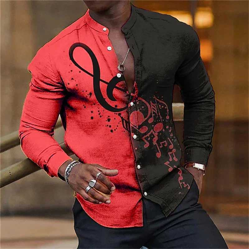 Luxury Music Festival Mens Color Music Shirt 3D Printed Two tone Style Long Sleeve 5-Color Party Stand Collar Shirt 2024 W250312