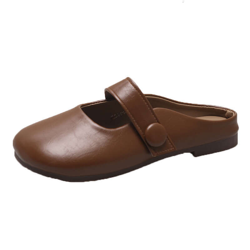 Small niche soled soft leather toe half for women in the spring and autumn of 2025, new style, sweet flat bottomed cool with one foot kick, Haken slip