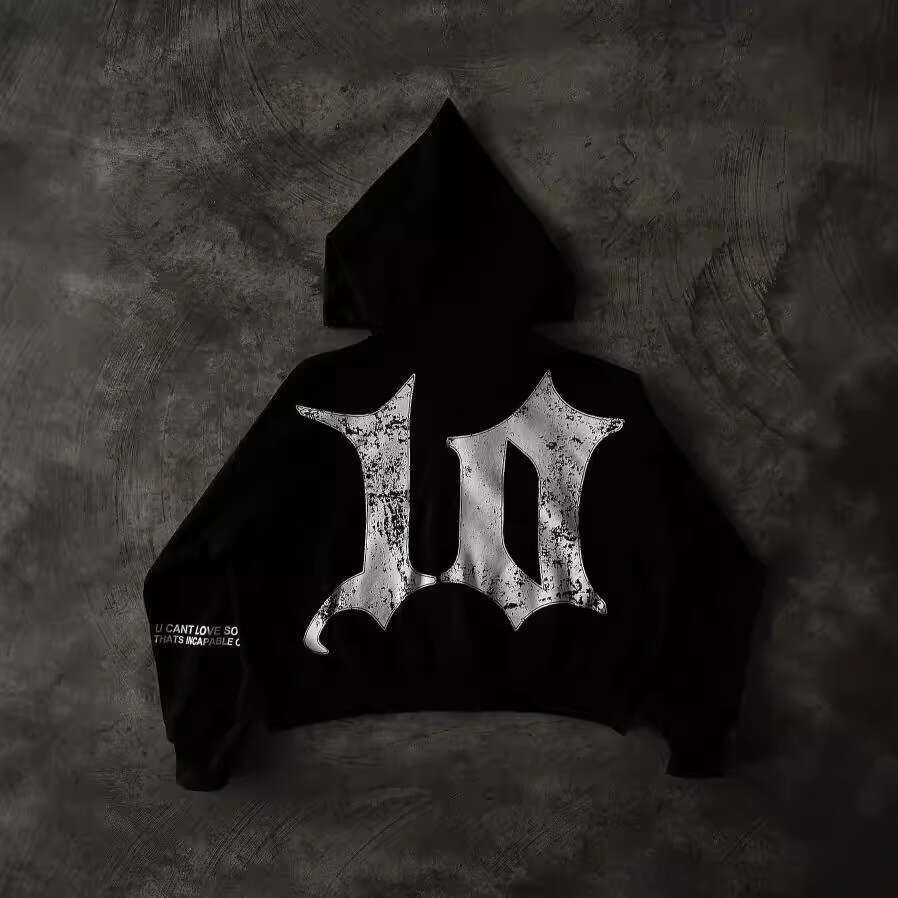 New loose and personalized hip-hop street patch fabric embroidery printing craft hooded sweatshirt