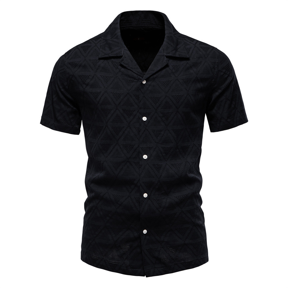 2025 Summer New Jacquard Pattern Men's Casual Business Top Flip Collar Short Sleeve t shirt Men tracksuit polo