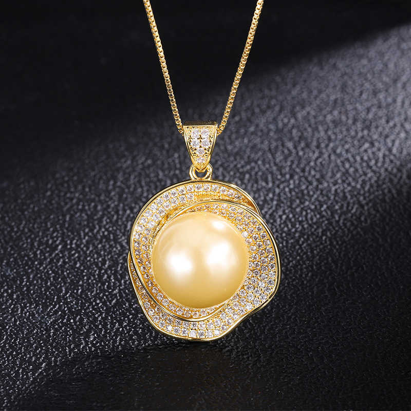 Zhuang Shengsheng 18k Golden Shell Bead Rose Geometric Diamond Set Ring Pendant Earrings Womens Set W250312