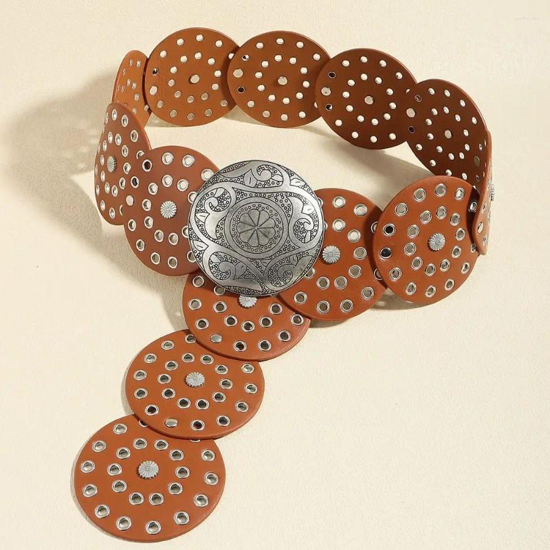 Belts Luxury Fashion Round Hollow Belt Vintage Disc Wide Metal Buckle Cowboy Western Style Exaggerated For Women
