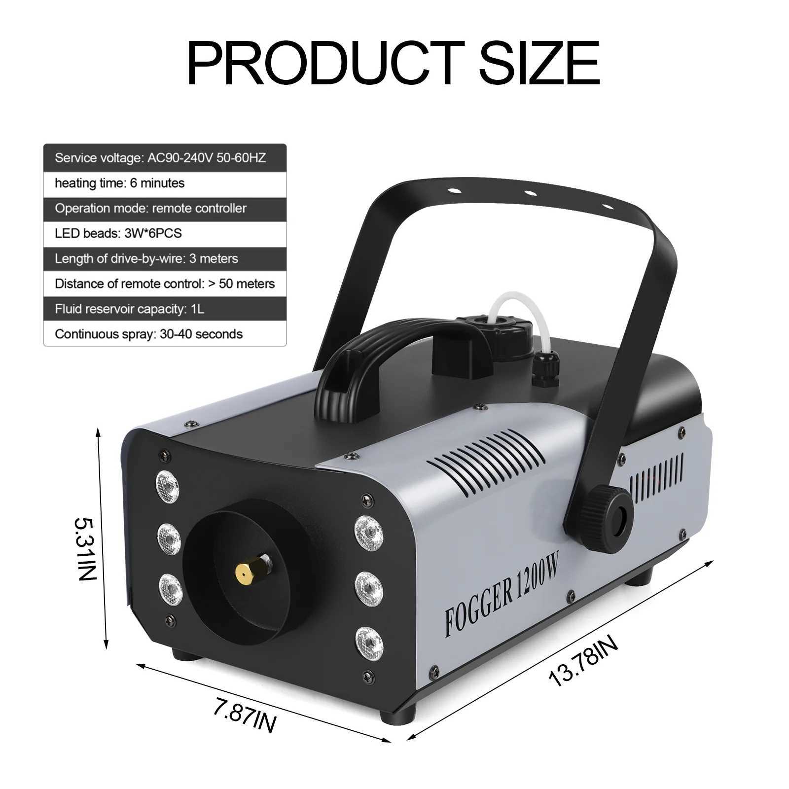 King 1200W Fog Machine 6LEDs Remote Fogger Ejector Disco Colorful Smoke Machine DJ Christmas Party Effects Stage Light X250312