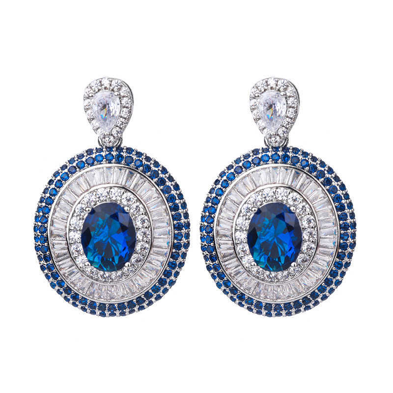 Zhuangsheng Copper Gold Plated Simulated Colorful Treasure Royal Blue Treasure Sparkling Diamond Set for Womens Pendant Set 8 * 10 W250312