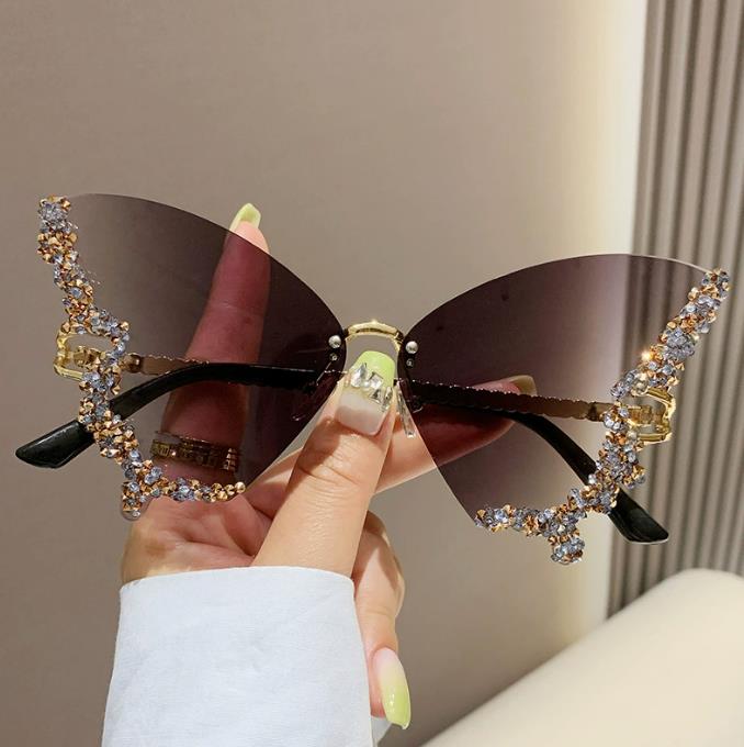 New butterfly shape diamond-rimless sunglasses female fashion personality exaggerated sunglasses