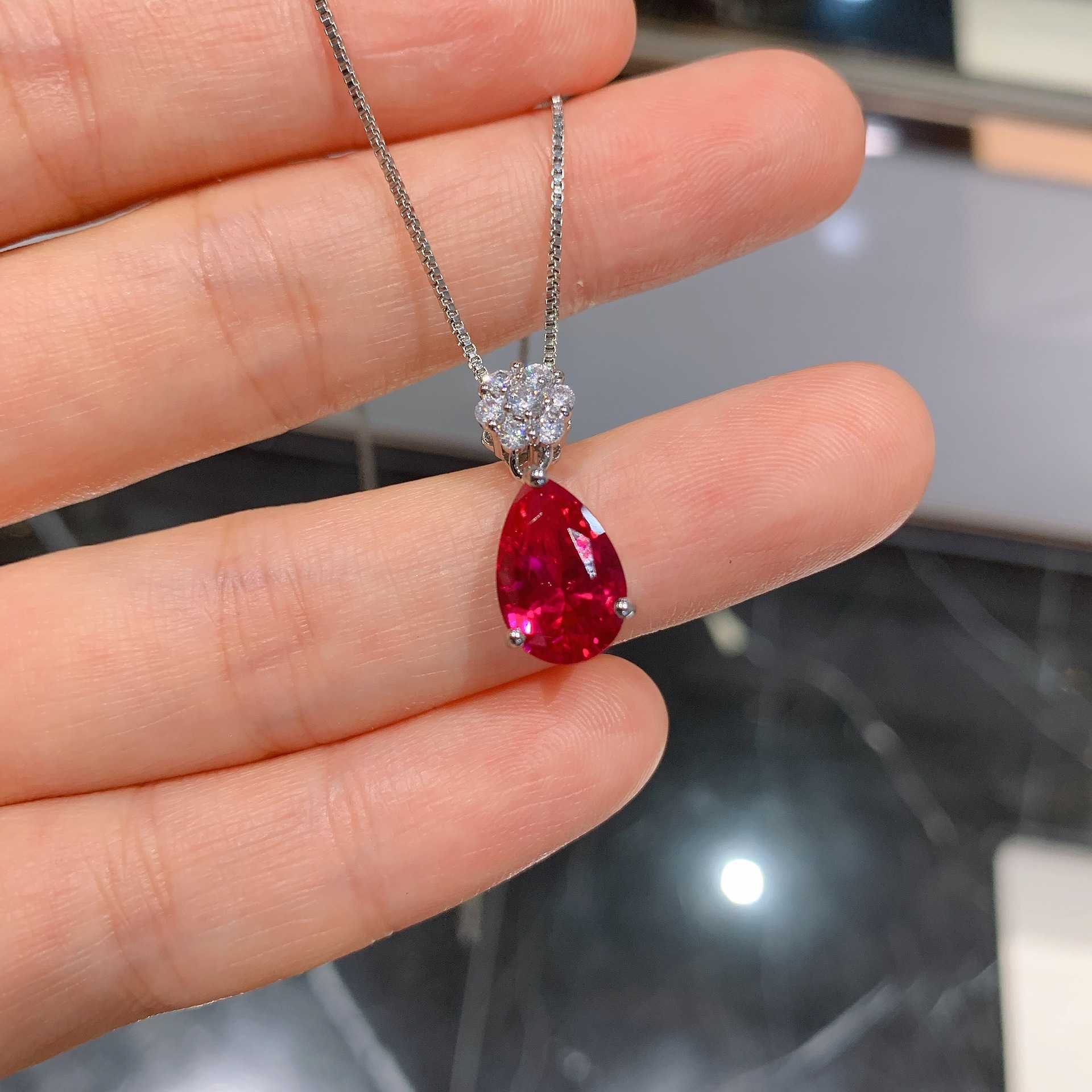 Zhuang Shengsheng Tiktok Online Live Broadcast Simulation Red Corundum Droplet Jewelry Set 8 * 12 W250312