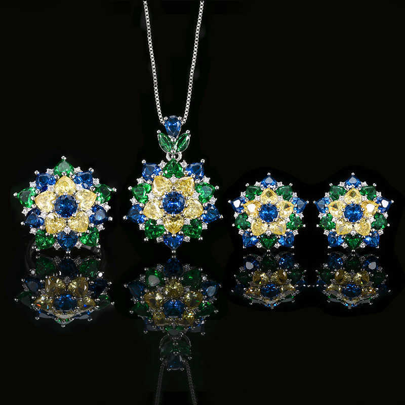 Popular explosive Zhuangsheng copper bottom gold-plated simulation colorful flower high-end light luxury set for women W250312