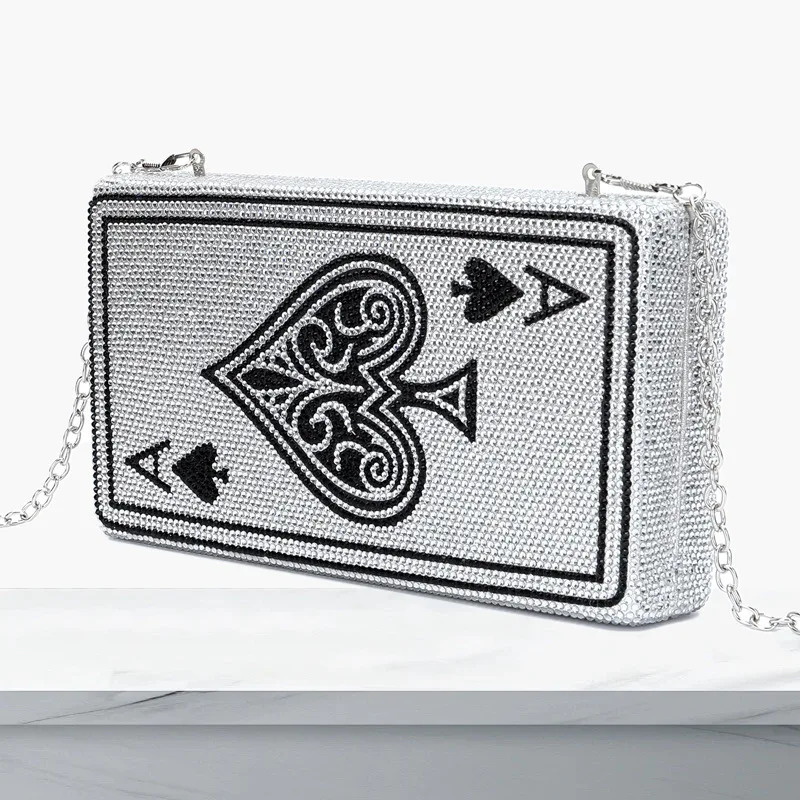 Poker Card Spades Ace Women Crystal Clutch Purse Evening Bag Rhinestone Lady Handbags Crossbody Shoulder Bags For Party 250311
