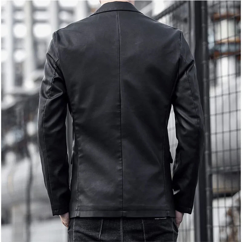 Mens Big Size Autumn and Winter Style of Plankton Shuai Suit Korean Business Leisure PU Leather Motorcycle Jacket 250312