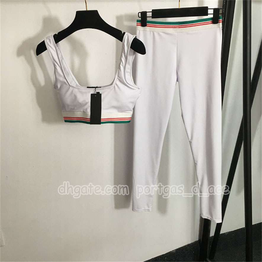 Designer Women White Tracksuits Summer gym sporty Yoga Yoga Outfits Set Sexy Sleeveless cropped pads Tank Tops Elastic Waist Leggings Tracksuit Sportswear