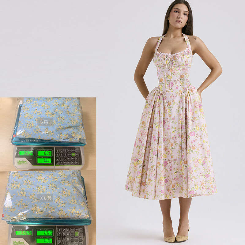 summer slim fit camisole long European and American style fashionable printed neck hanging lace dress, 2025 temperament versatile new trendy clothing 