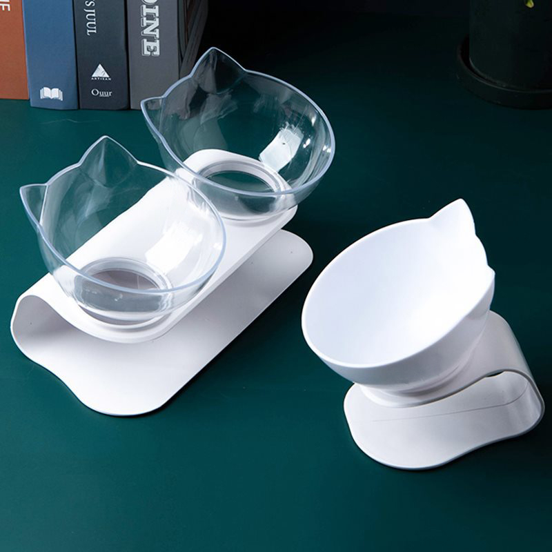 Cat Bowl Elevated, 15° Tiltle Neck Guard Cat Feeder Bowl with Stand, Raised Cat Dishes for Food and Water, Bowls for Cat