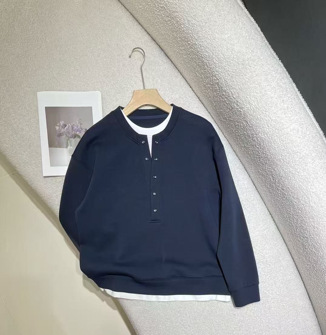 D1032 Spring long-sleeved solid color sweatshirt street trend foreign trade men's loose solid color round neck men's sweatshirt leisure spor