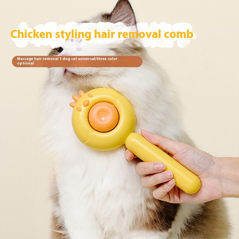 Cute cartoon chick pet cleaning comb ABS stainless steel material massage comfortable one button push hair curved comb teeth morefunpet