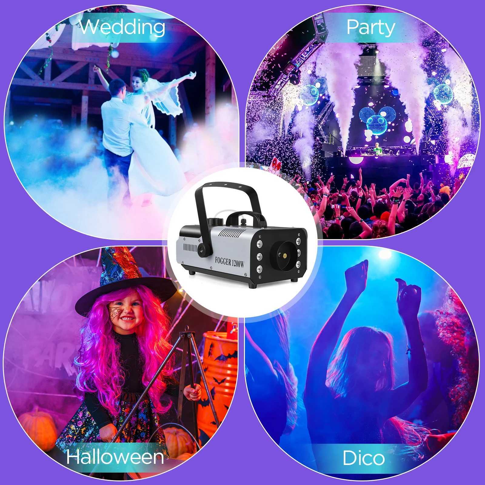 King 1200W Fog Machine 6LEDs Remote Fogger Ejector Disco Colorful Smoke Machine DJ Christmas Party Effects Stage Light X250312
